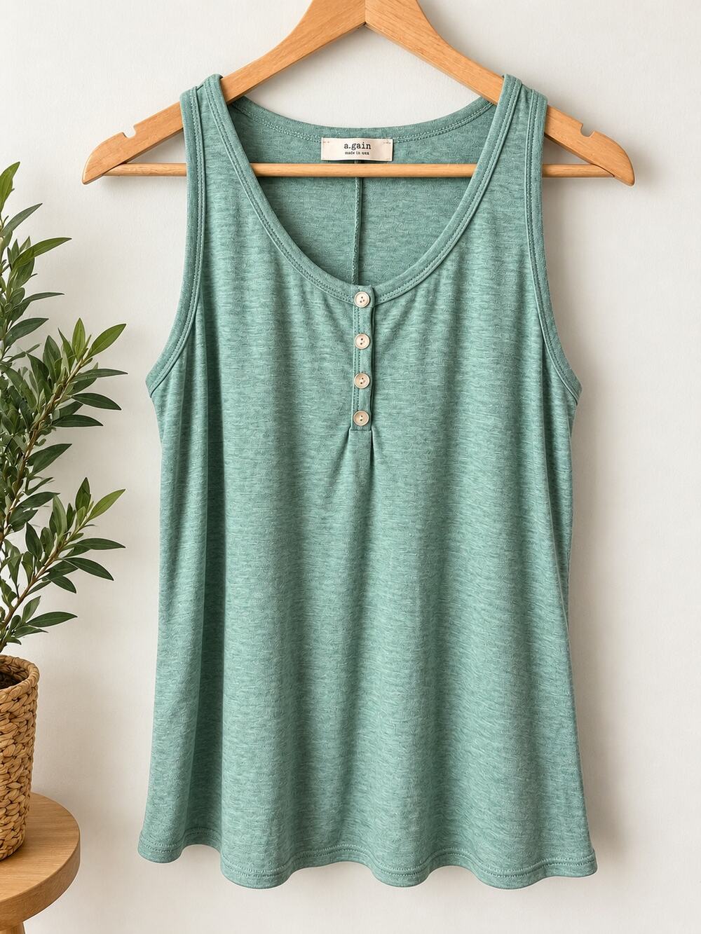 A.gain Green Tank Top with Button Detail Size L
